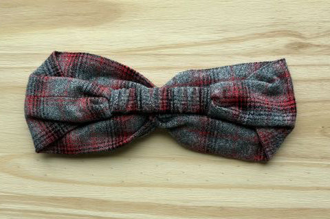 Gray and Red Plaid Flannel Headband