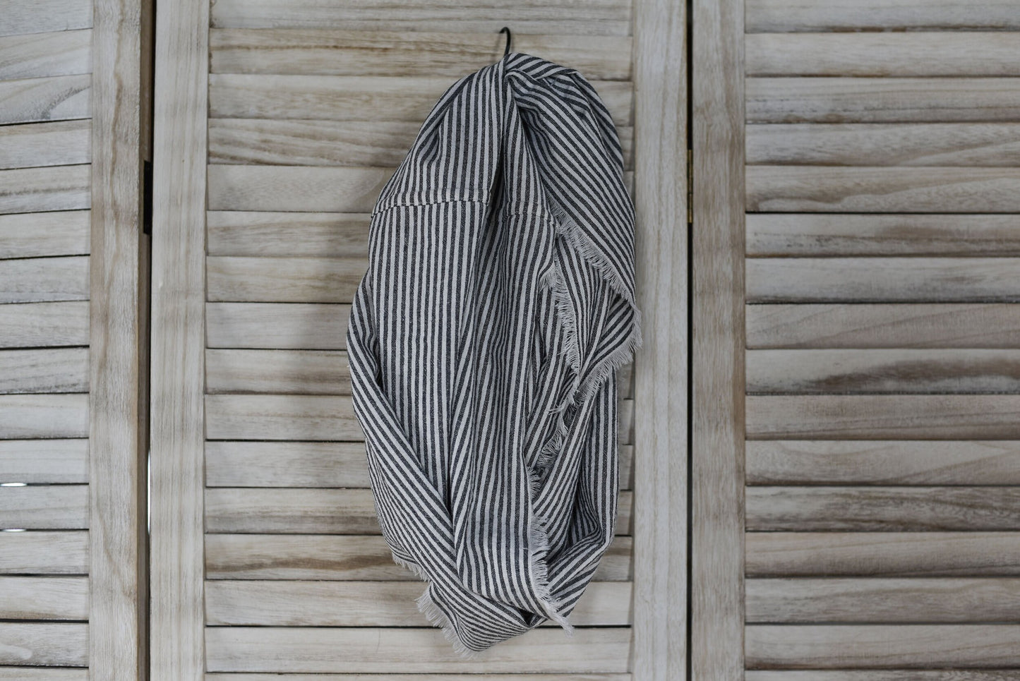 Gray Stripe Linen Infinity Scarf