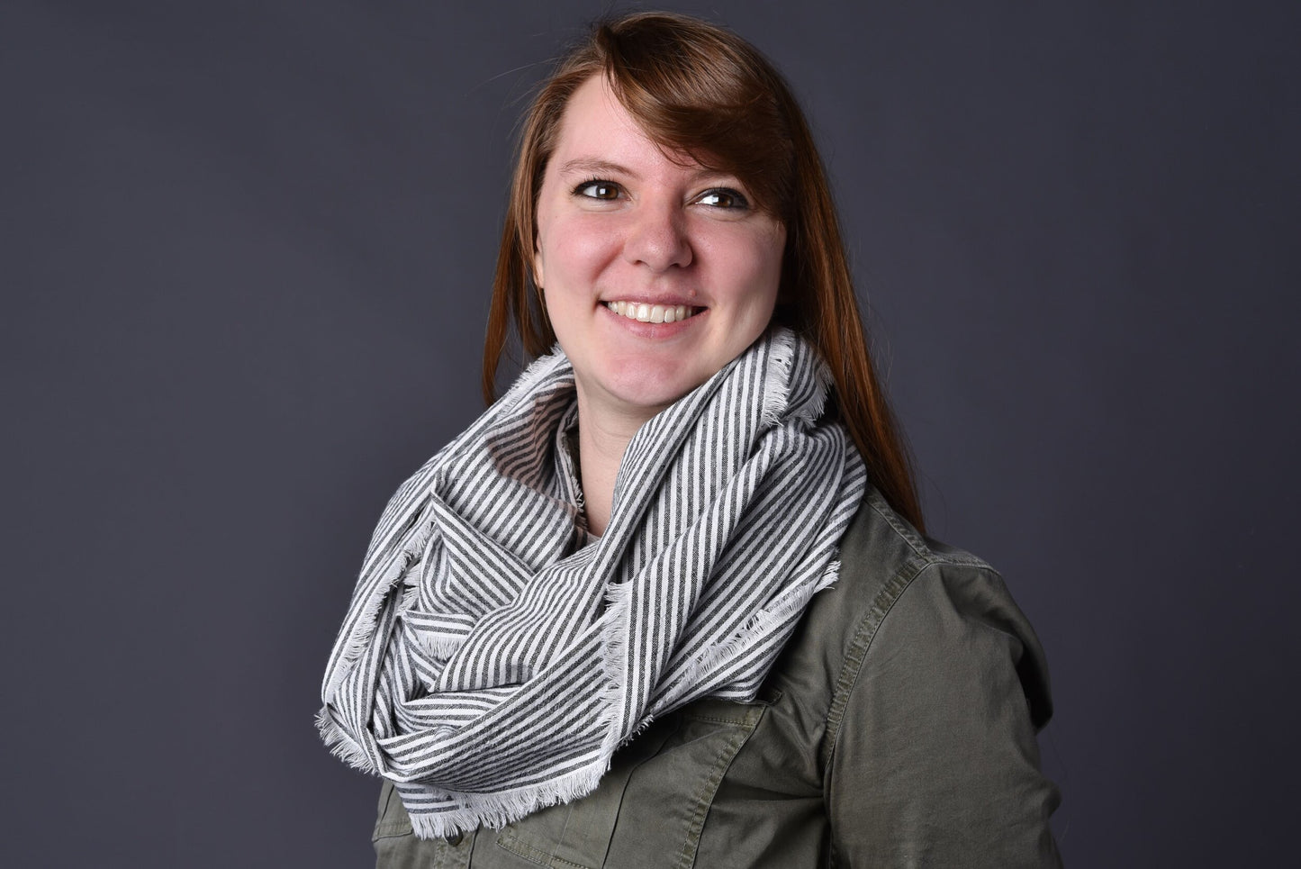 Gray Stripe Linen Infinity Scarf
