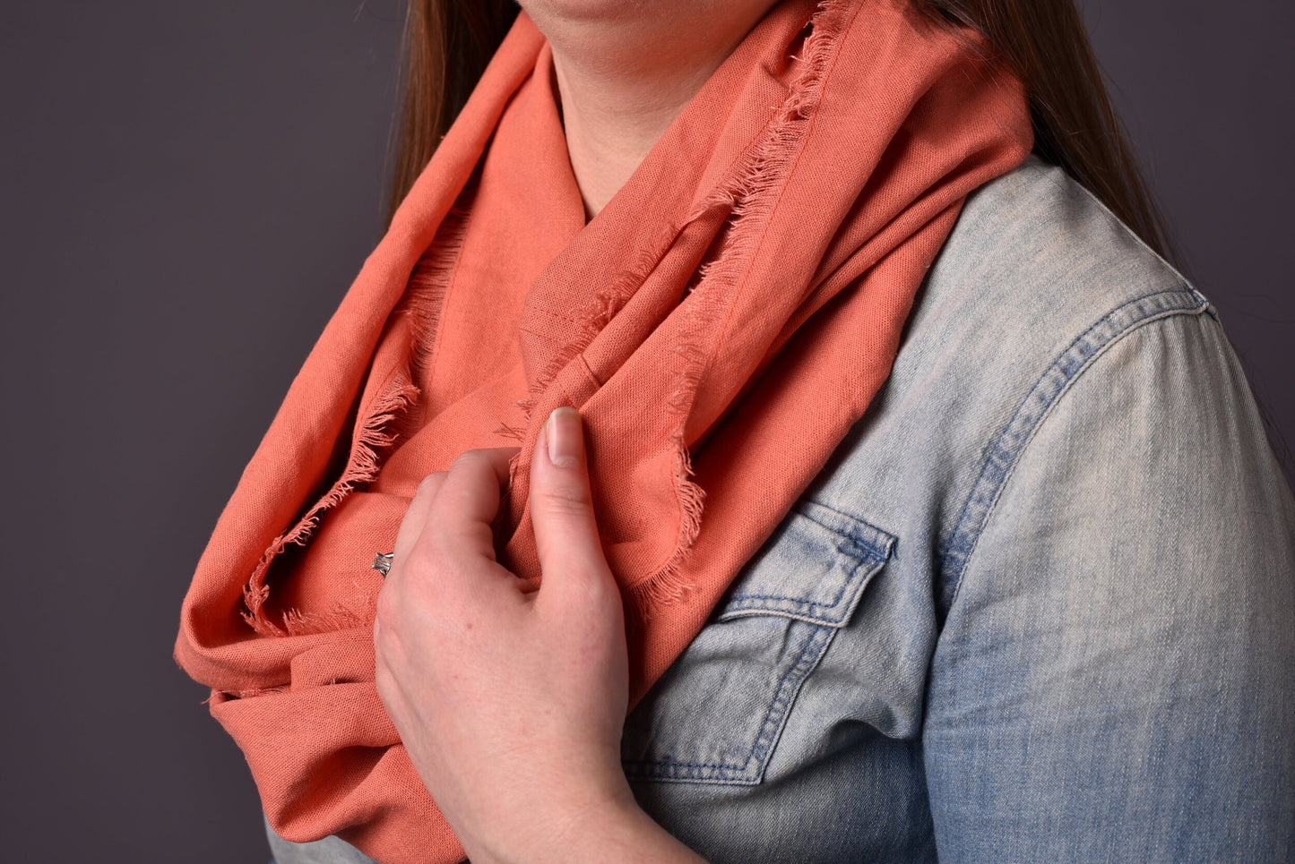 Coral Pink Linen Infinity Scarf