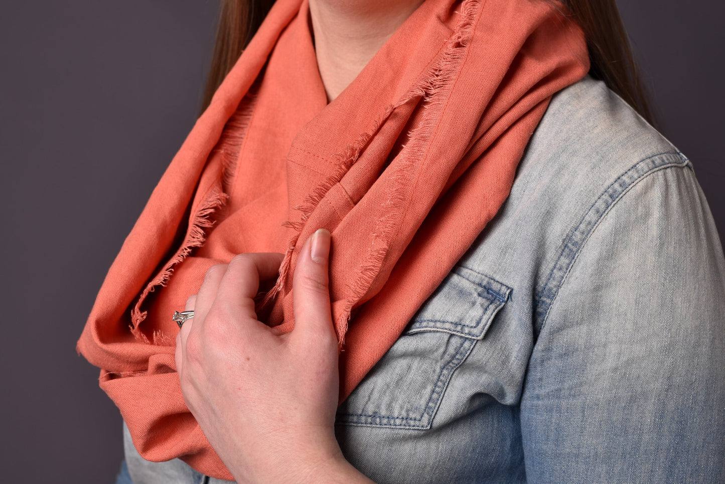 Coral Pink Linen Infinity Scarf