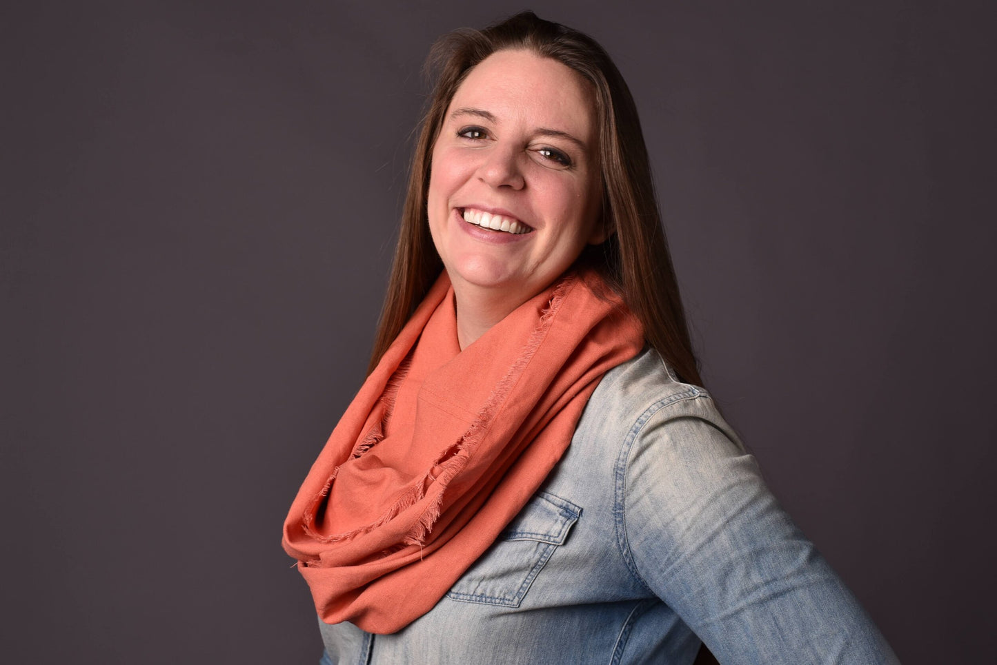 Coral Pink Linen Infinity Scarf