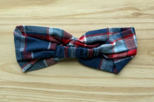 Red and Blue Plaid Flannel Headband