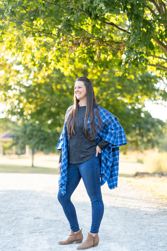 Blue Plaid Poncho