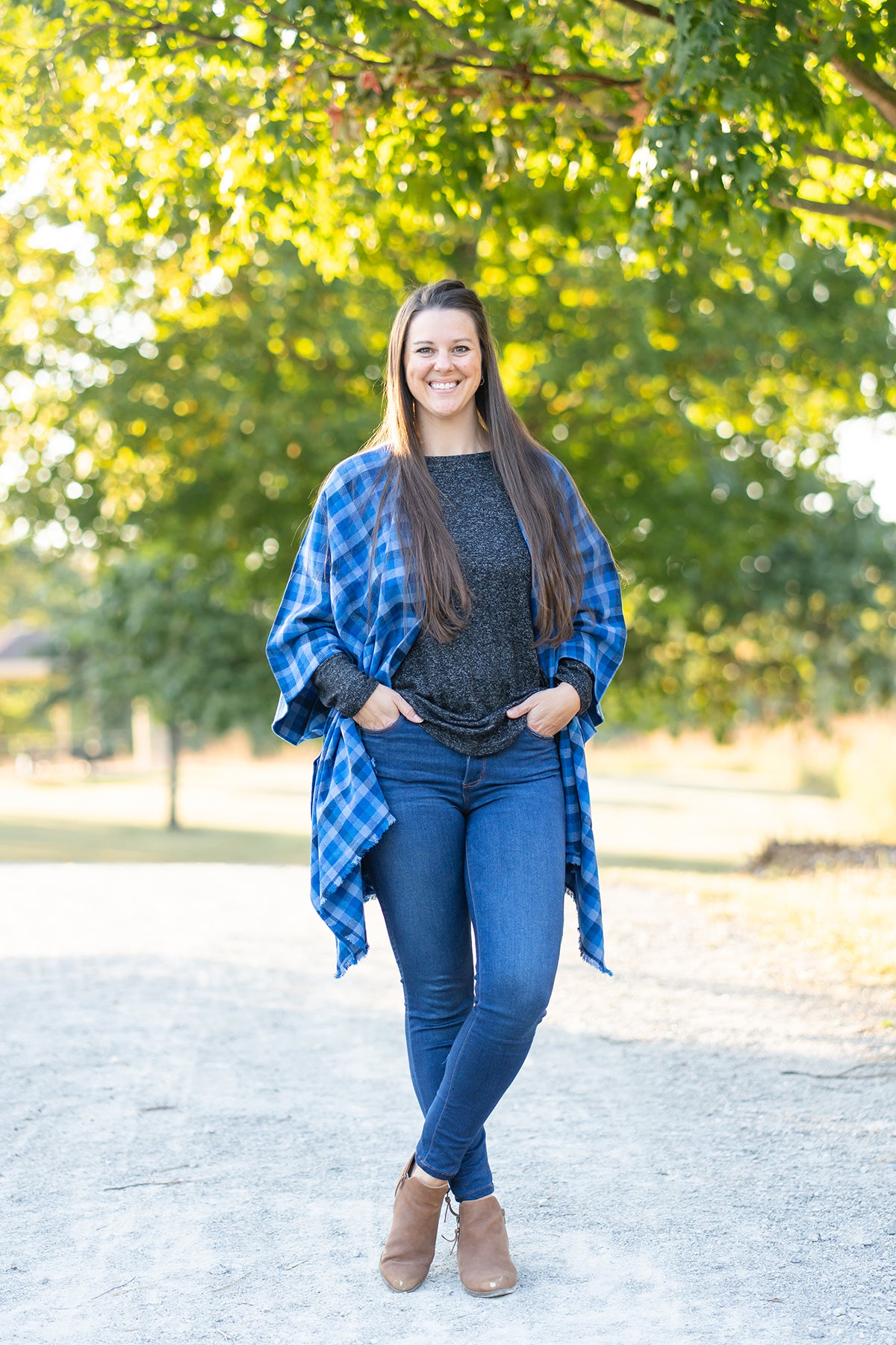 Blue Plaid Poncho