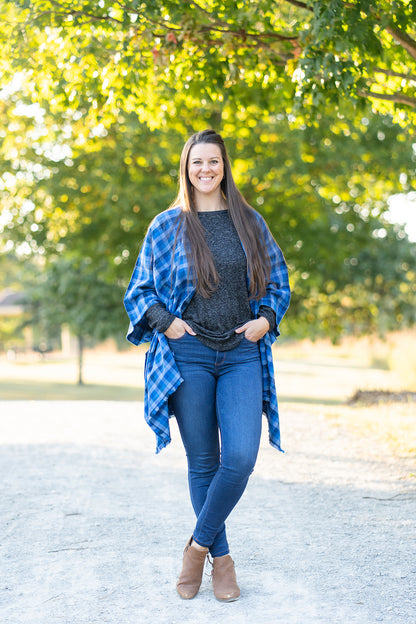 Blue Plaid Poncho