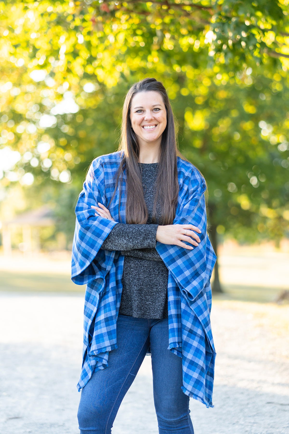 Blue Plaid Poncho