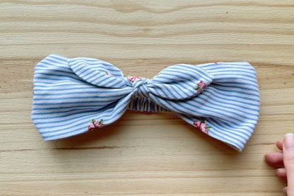 Blue Stripe with Pink Floral Headband