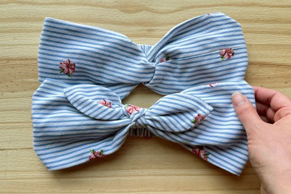Blue Stripe with Pink Floral Headband