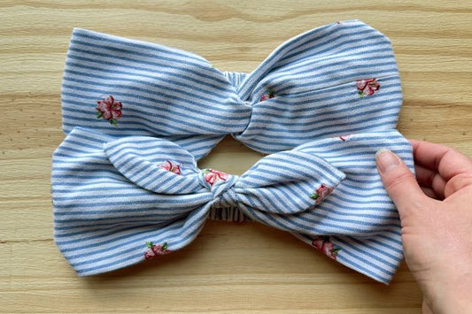 Blue Stripe with Pink Floral Headband