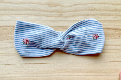 Blue Stripe with Pink Floral Headband