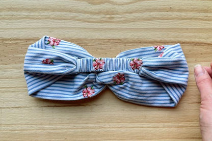 Blue Stripe with Pink Floral Headband