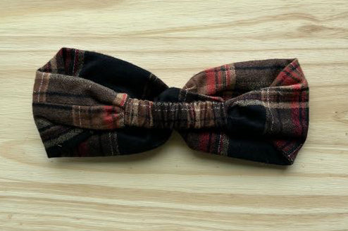 Brown Plaid Flannel Headband