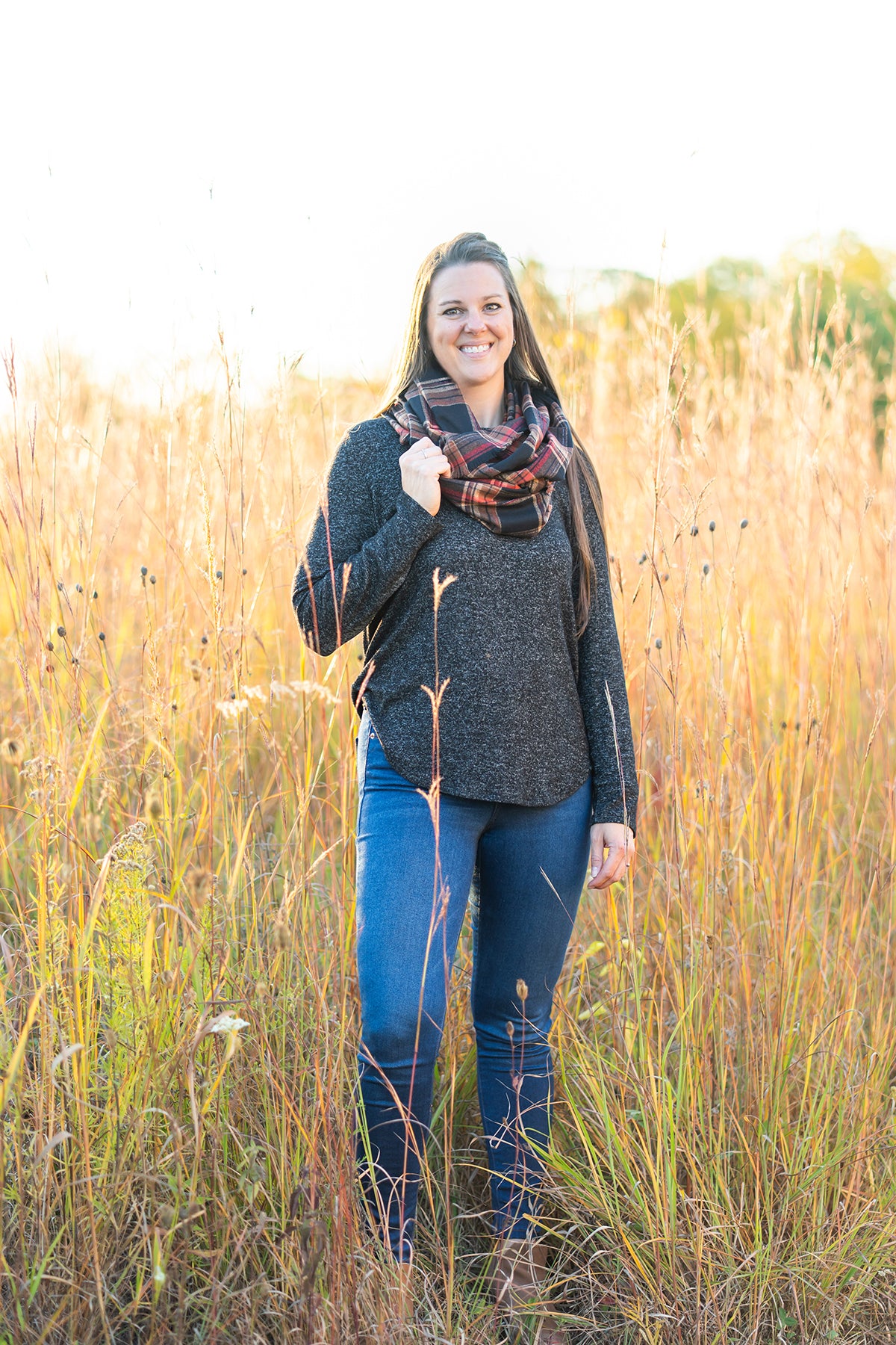 Brown Plaid Flannel Infinity Scarf