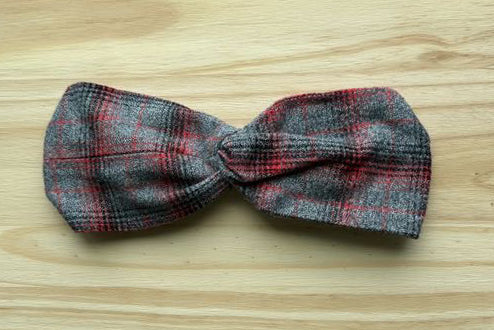 Gray and Red Plaid Flannel Headband