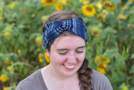 Navy Blue Stripe Twist Headband