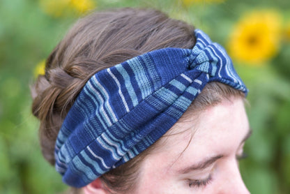 Navy Blue Stripe Twist Headband