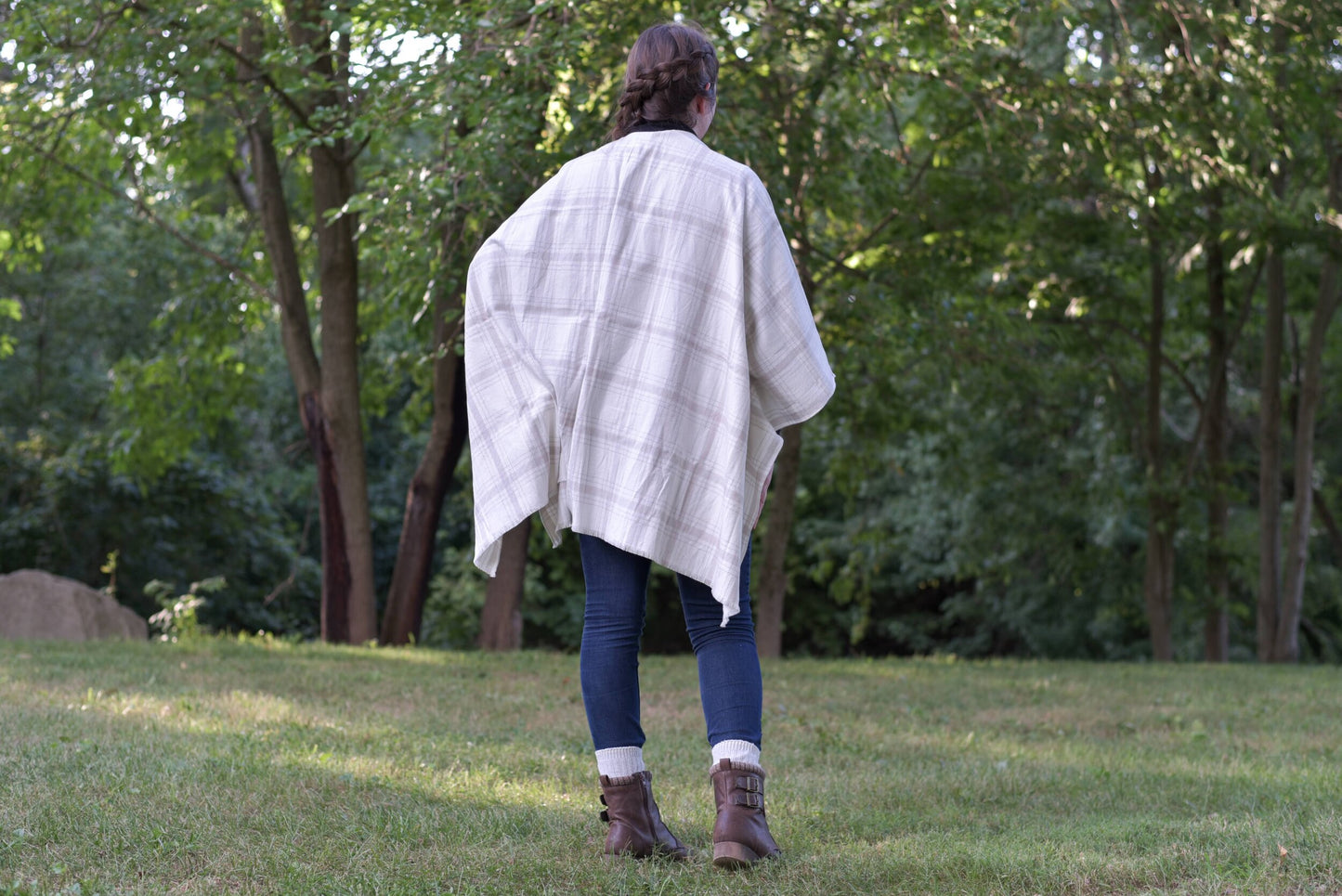 Ivory Plaid Poncho