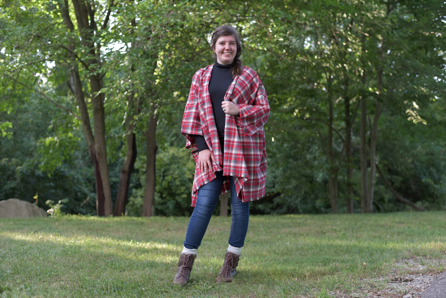 Red & Gray Plaid Poncho