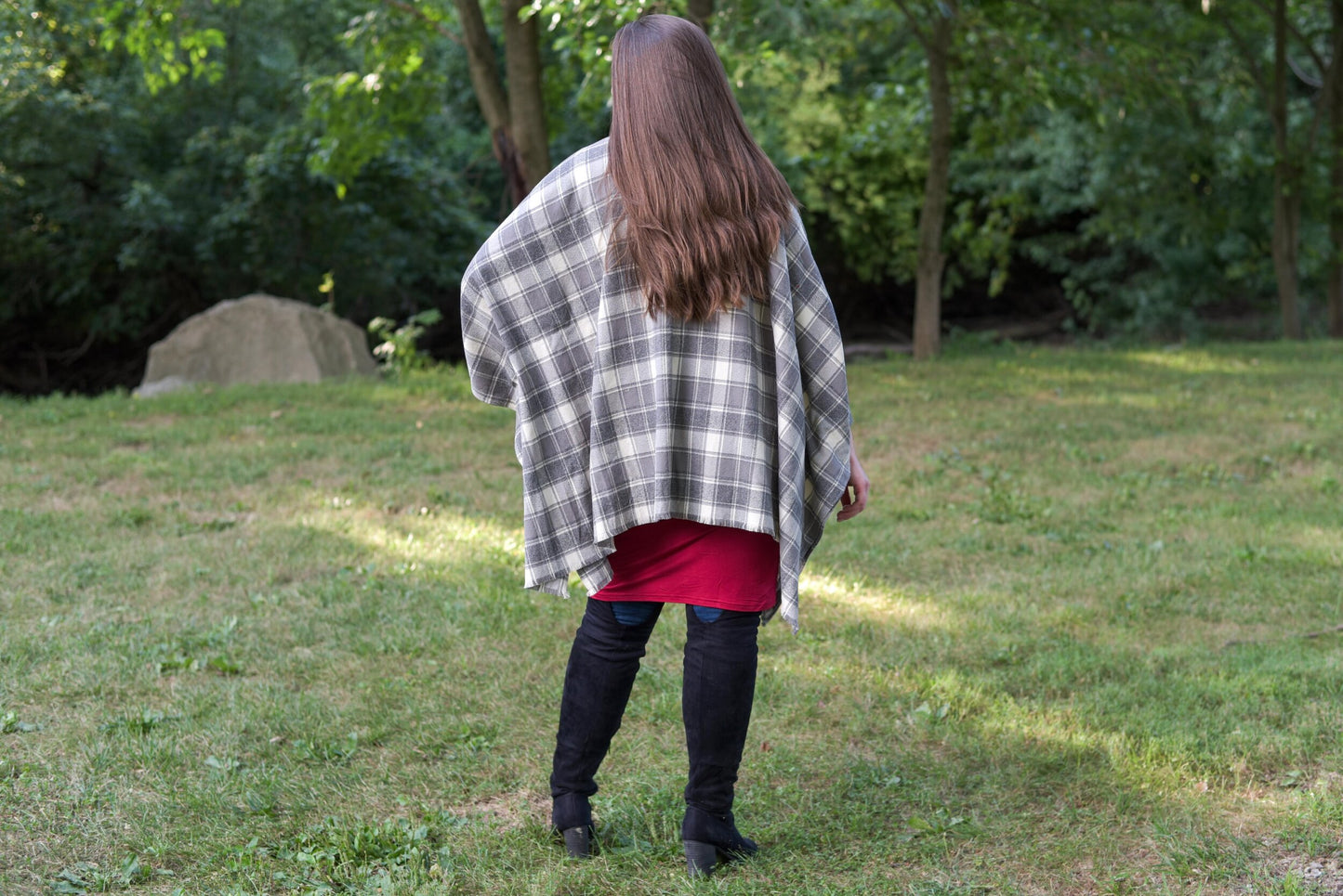 Gray Plaid Poncho