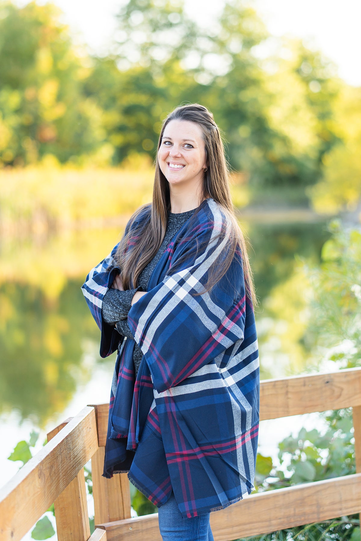Navy and Maroon Plaid Poncho