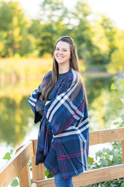 Navy and Maroon Plaid Poncho