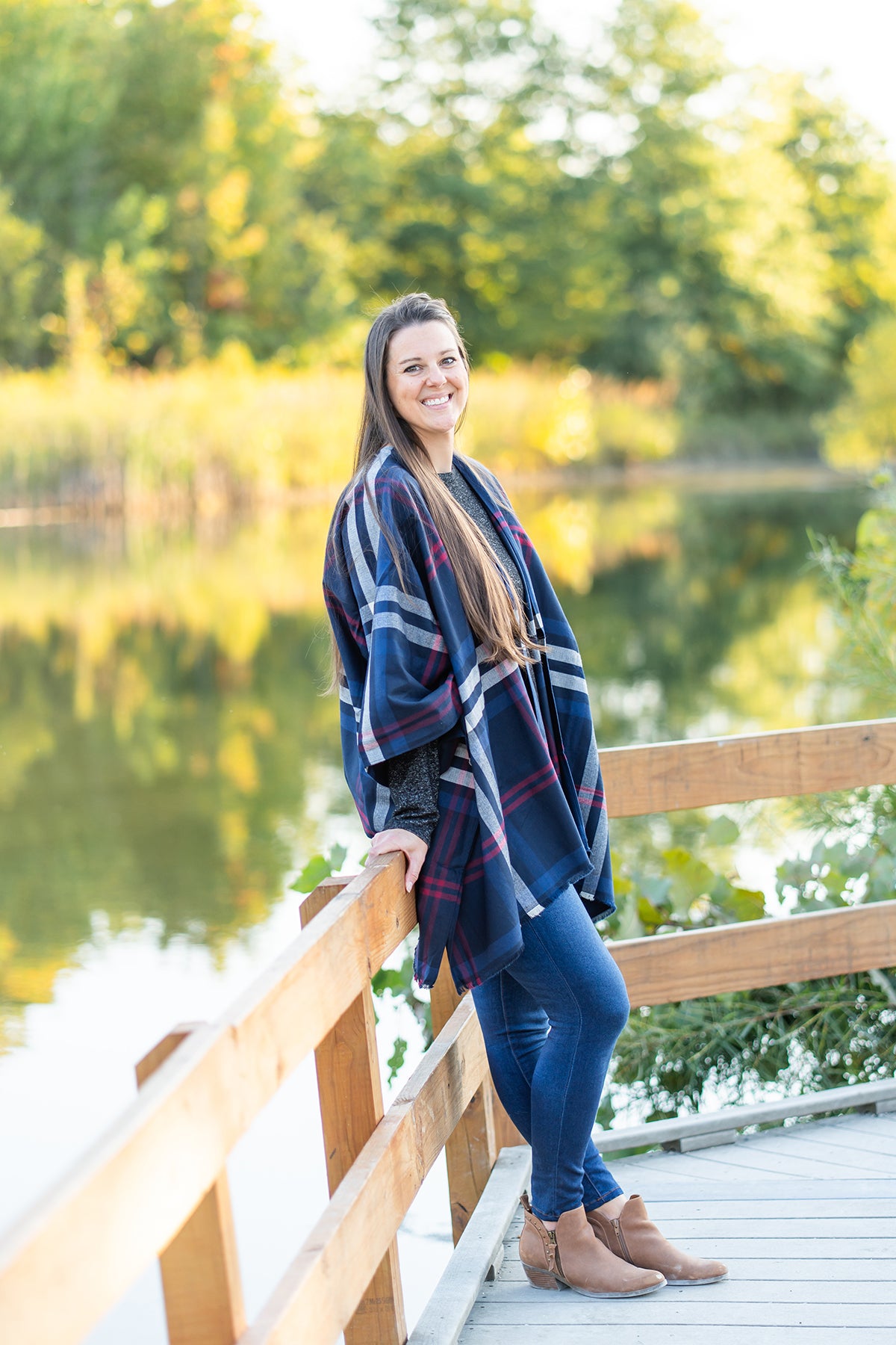 Navy and Maroon Plaid Poncho