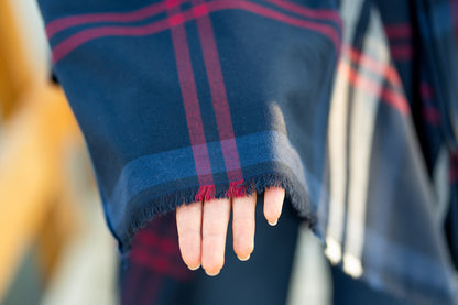 Navy and Maroon Plaid Poncho