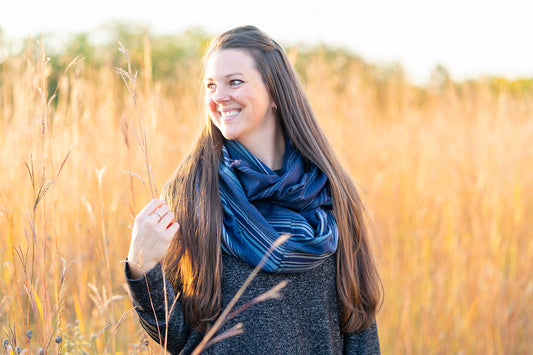 Navy Blue Stripe Infinity Scarf