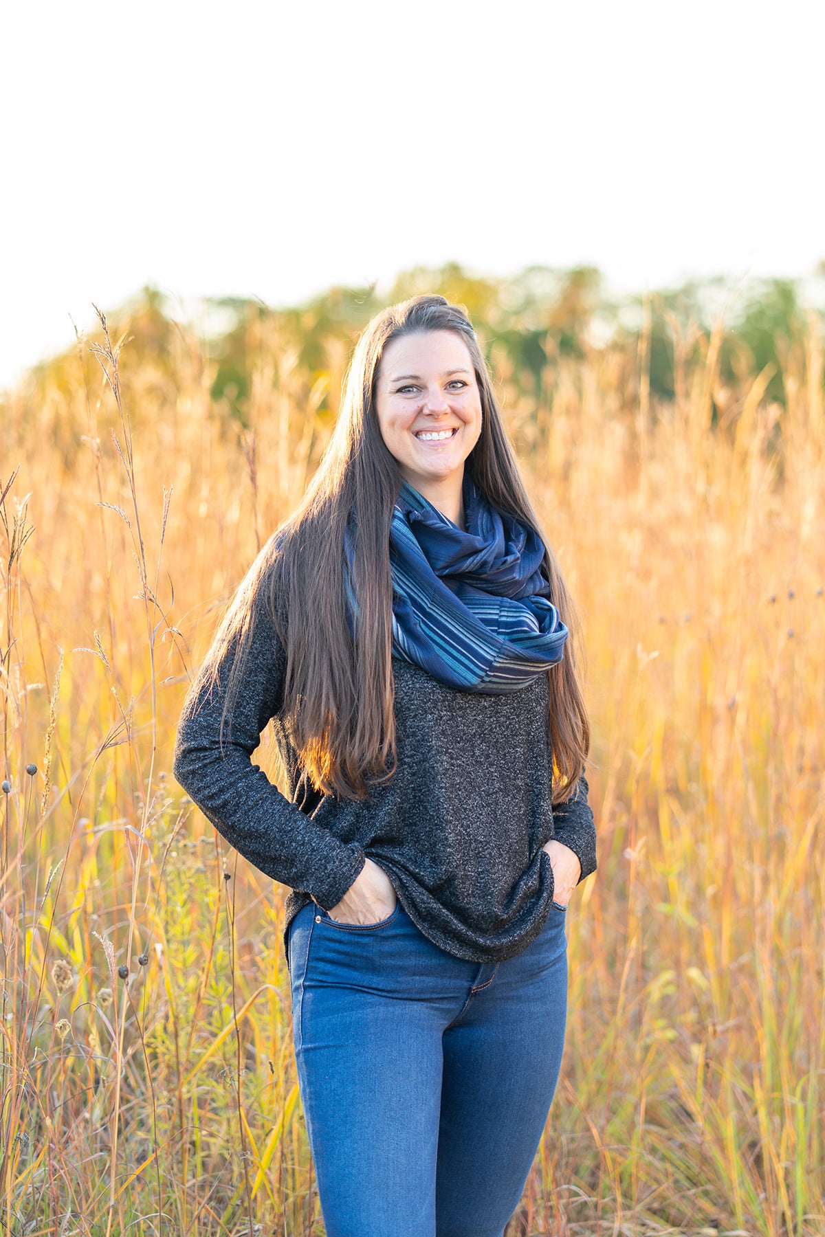 Navy Blue Stripe Infinity Scarf
