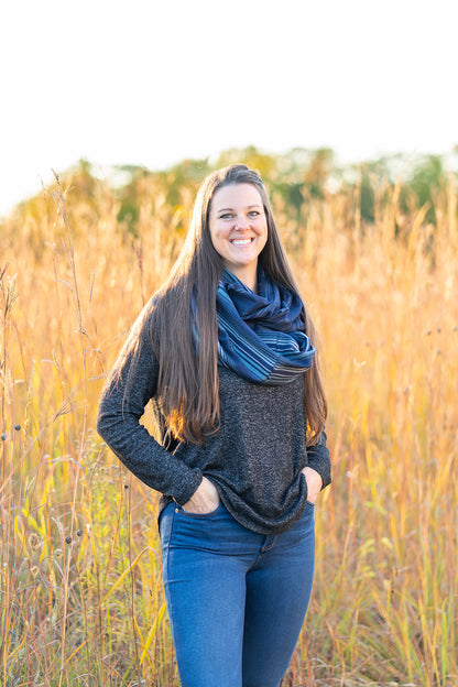 Navy Blue Stripe Infinity Scarf