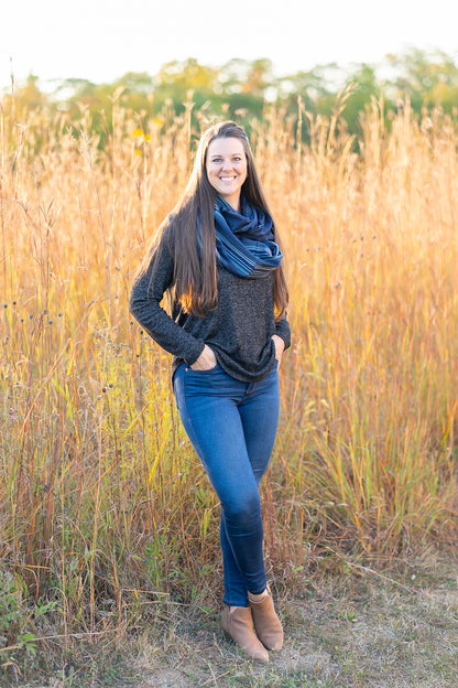 Navy Blue Stripe Infinity Scarf