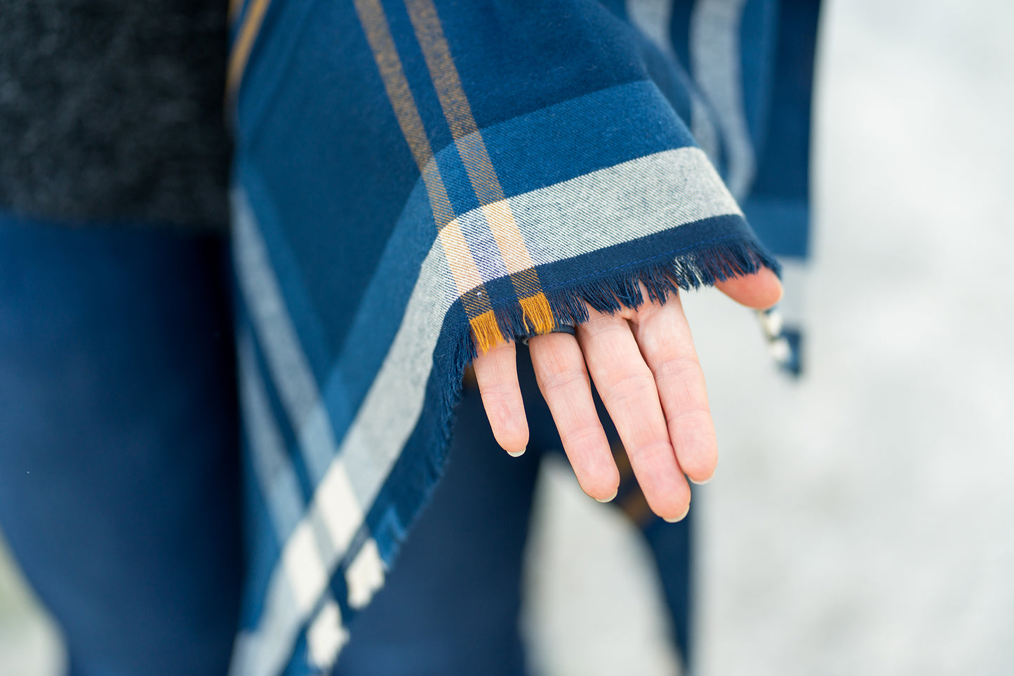 Navy and Tan Plaid Poncho