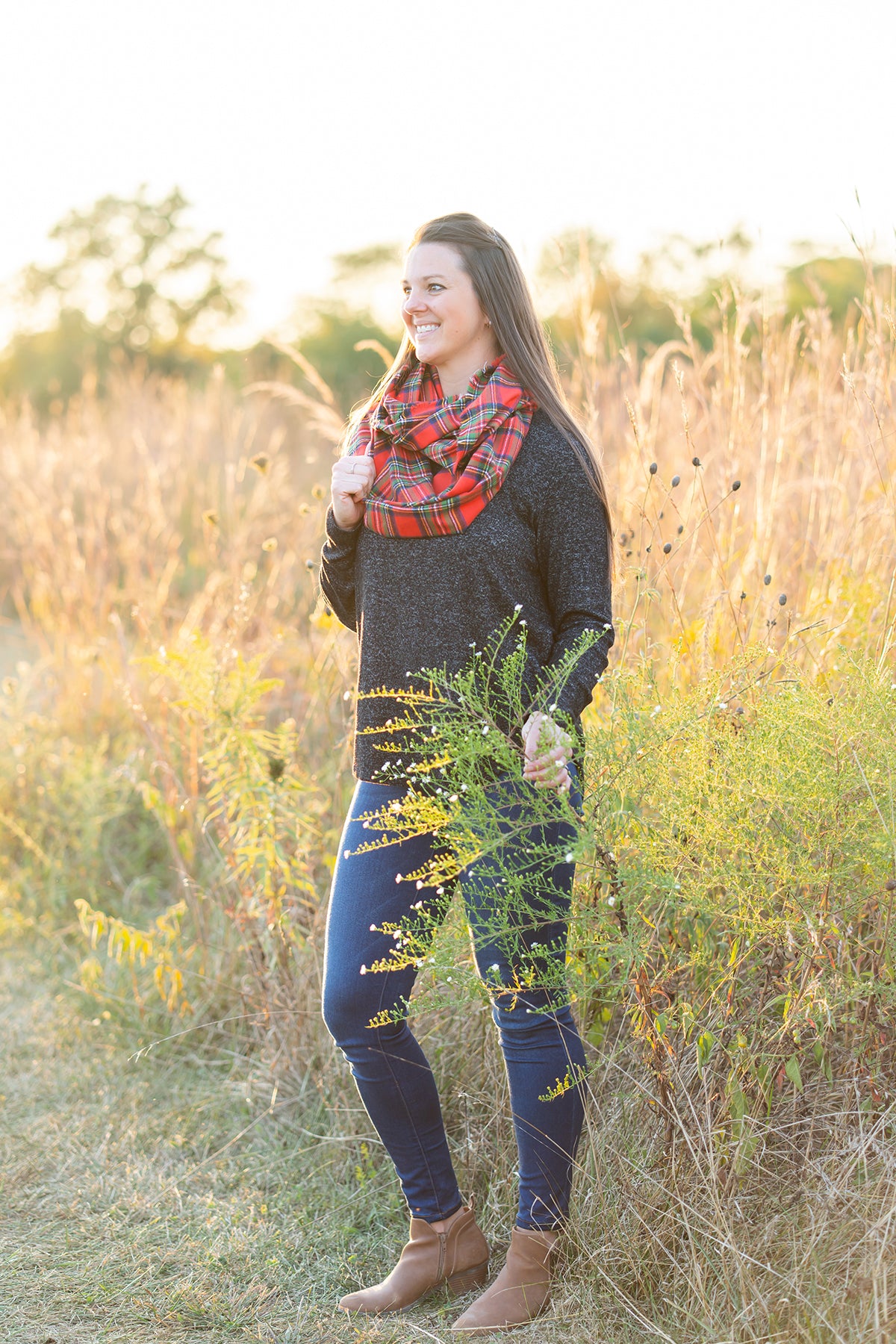 Red Tartan Plaid Flannel Infinity Scarf