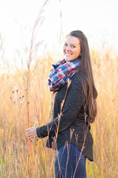 Red, White, Blue Plaid Flannel Infinity Scarf