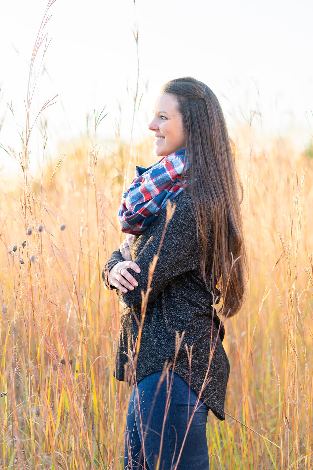 Red, White, Blue Plaid Flannel Infinity Scarf