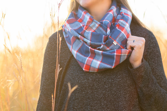 Red, White, Blue Plaid Flannel Infinity Scarf