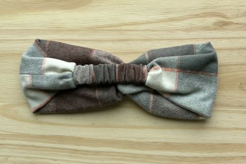 Pink, tan, gray plaid flannel Headband