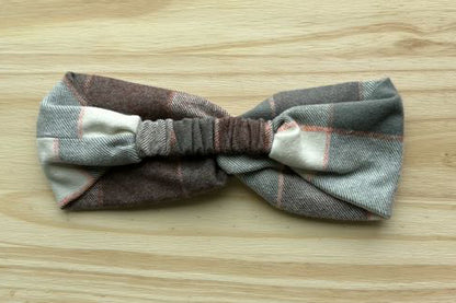 Pink, tan, gray plaid flannel Headband