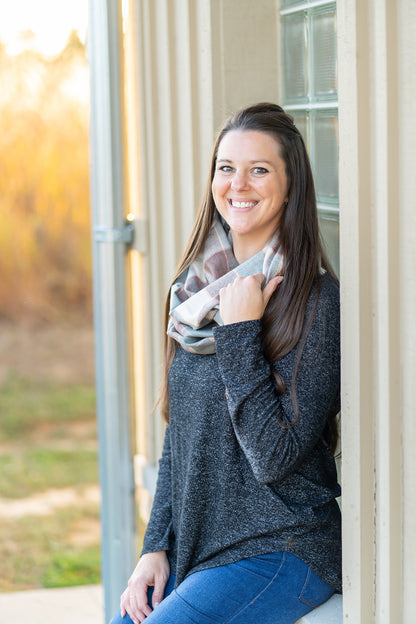 Pink, Tan, Gray Plaid Flannel Infinity Scarf