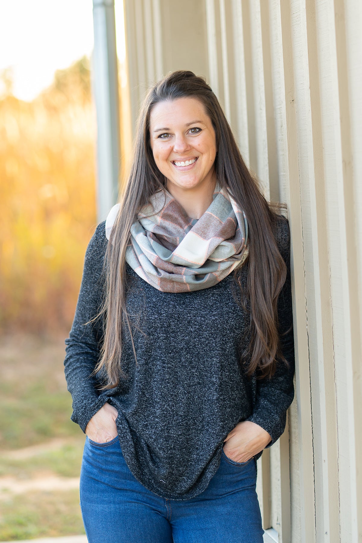 Pink, Tan, Gray Plaid Flannel Infinity Scarf