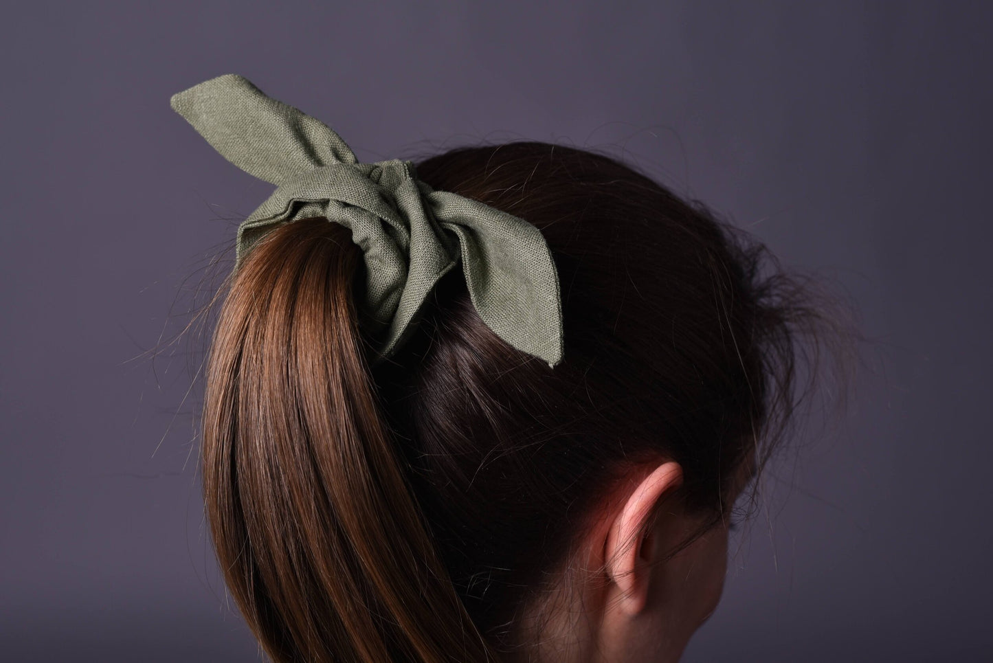 Olive Green Linen Scrunchie