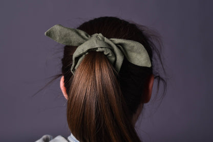 Olive Green Linen Scrunchie