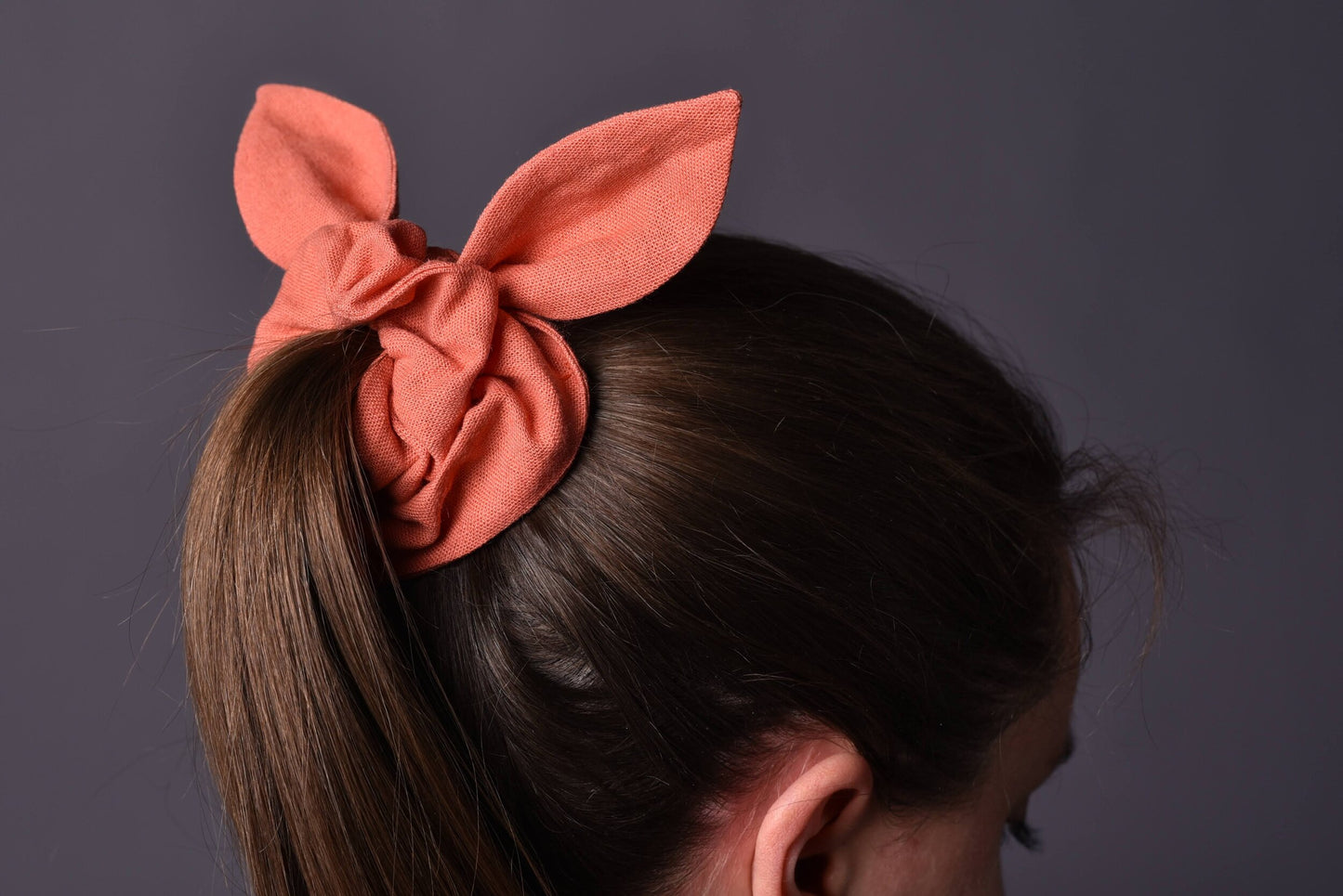 Coral Pink Linen Scrunchie