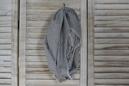 Gray Stripe Linen Infinity Scarf
