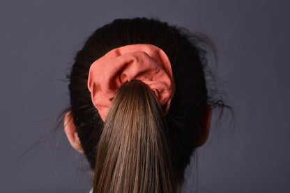 Coral Pink Linen Scrunchie