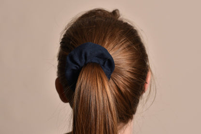 Navy Linen Scrunchie