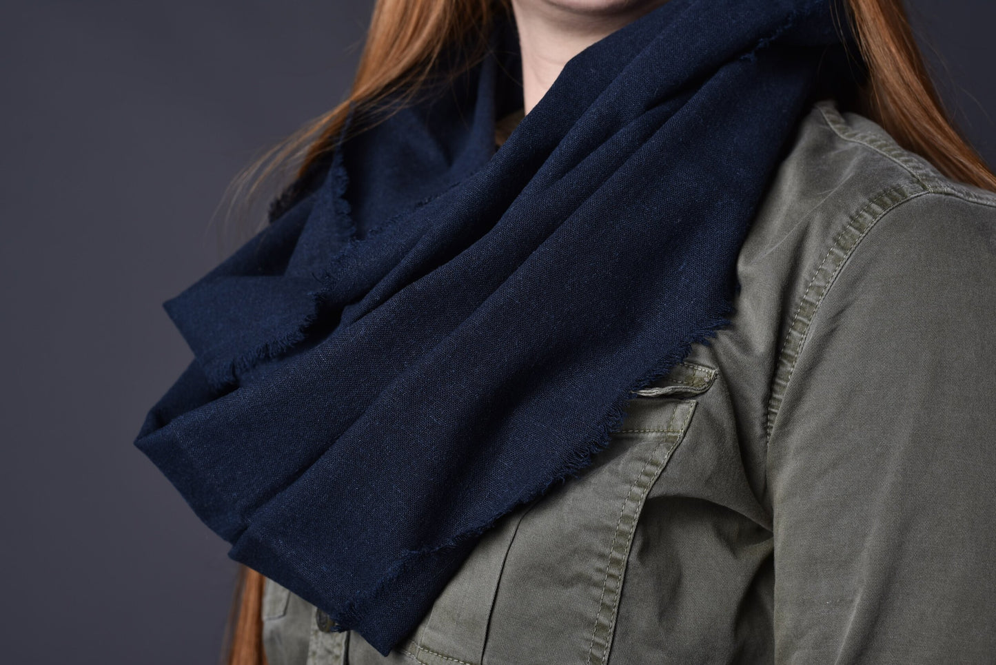 Navy Linen Infinity Scarf