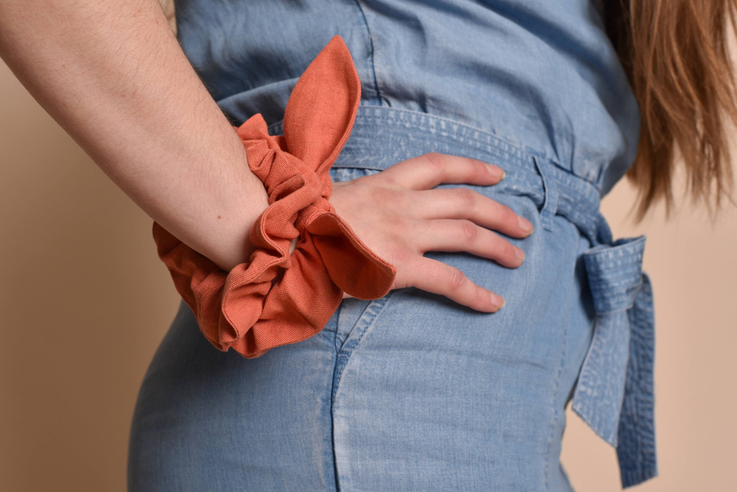 Coral Pink Linen Scrunchie