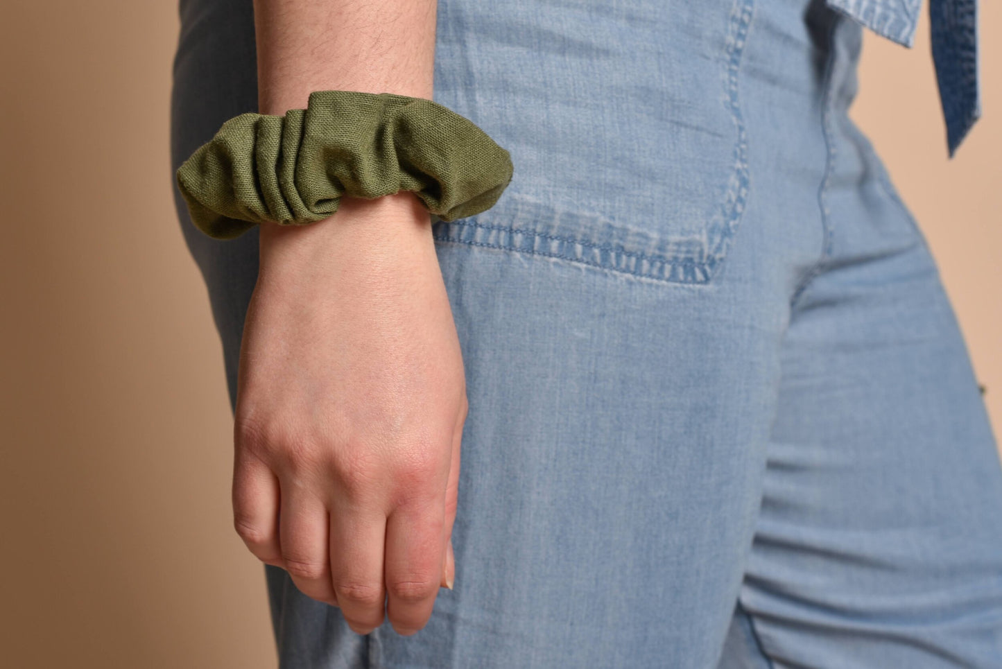 Olive Green Linen Scrunchie